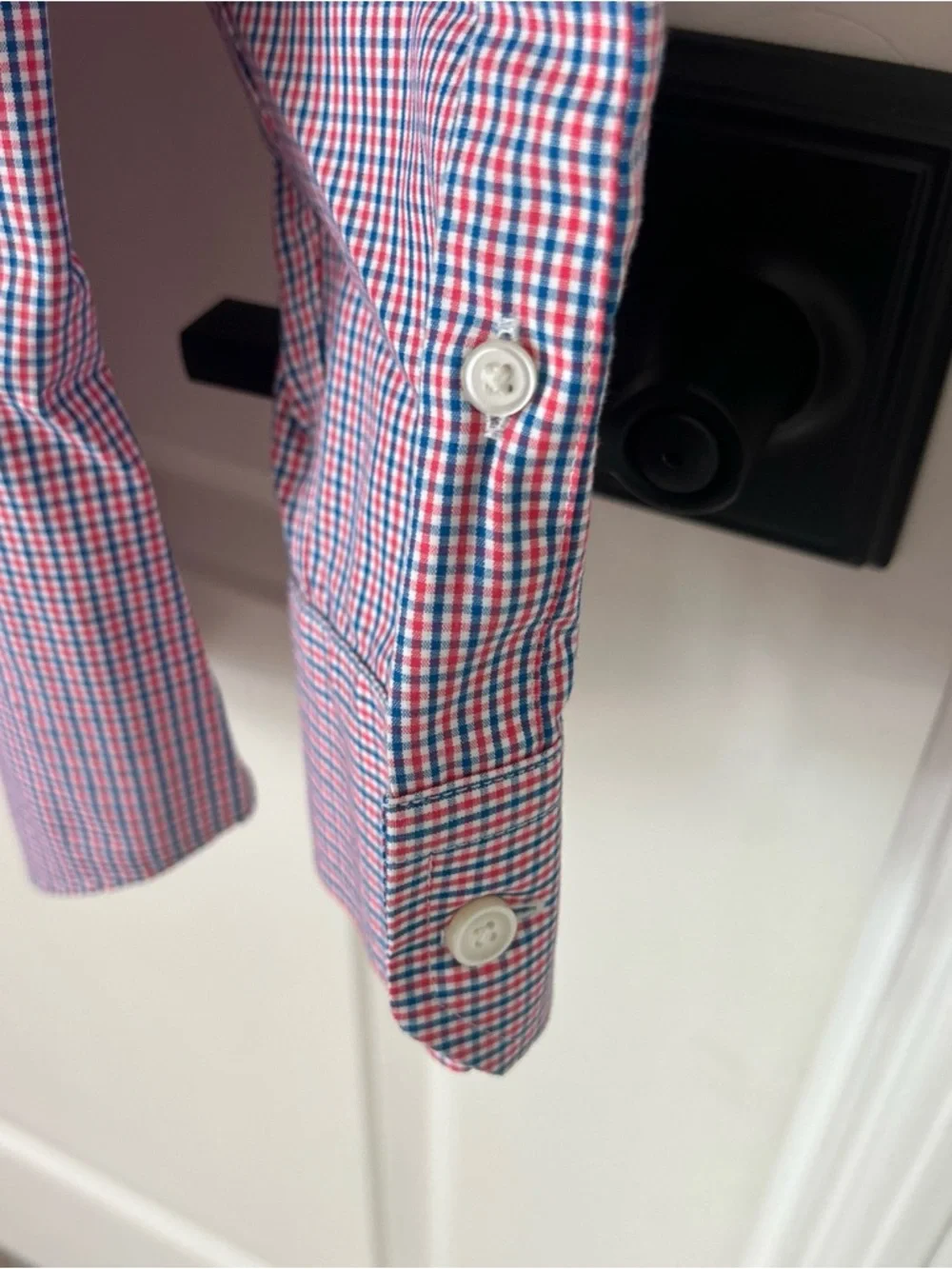 Banana Republic Men's Red and Blue Micro-Check Slim Non Iron Dress Shirt